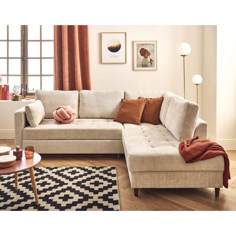 Anna - rechts 5-sitzer schlaffunktion aus strukturiertem samt - beige