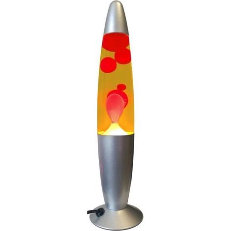 Lampe à lave - Modèle Rouge/Jaune - Verre 33 cm - Base argent brossé - Ampoule non fournie