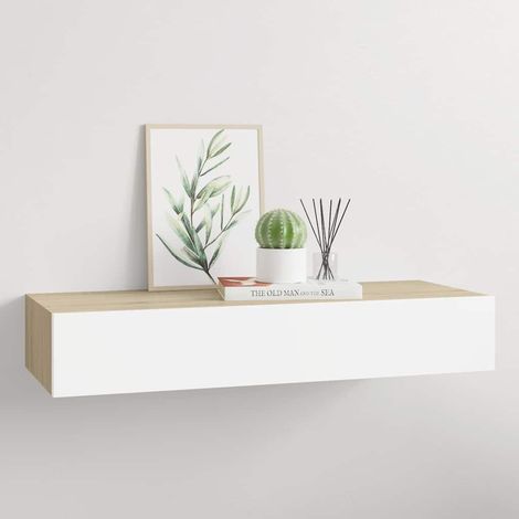 vidaXL Estante de pared con cajón de MDF (roble y blanco, 60 x 23,5 x 10 cm) (1/5)