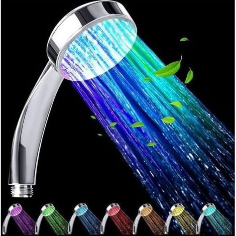 Lntyq LED Douche, Pommeau Lumineux, Pomme de Douche Lumineux, Pomme de Douche Couleur, Douchette LED, à Changement Automatique de 7 Couleurs, Universelle, Chrome (1/5)