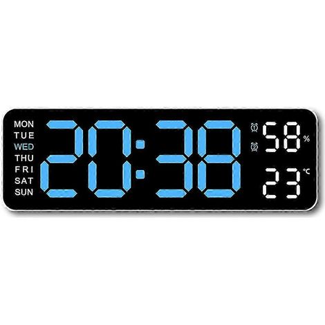 Grande horloge murale numérique avec affichage de la température, de l'humidité et du jour de la semaine, réveil électronique LED de bureau 12/ (1/5)