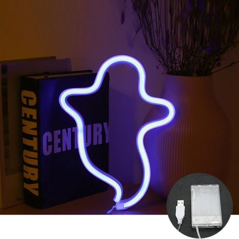 Signe Néon Fantôme - Lampe LED en Forme de Fantôme - Décoration Murale pour Chambre d'Enfant ou Salon - Alimentation USB ou Piles AA - 1 Pièce (1/5)