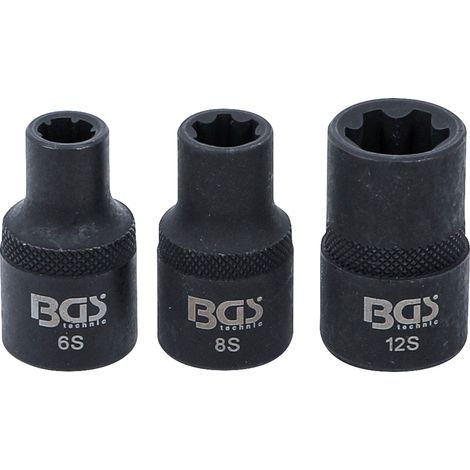 Juego de llaves de vaso  perfil en cuña (para RIBE) M6S, M8S, M12S  3 piezas (1/4)