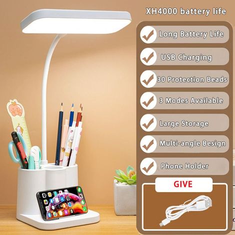 Lampada da scrivania a LED USB con porta penna, funzione di protezione degli occhi, regolazione continua dell'intensità luminosa e design intelligente. (1/5)