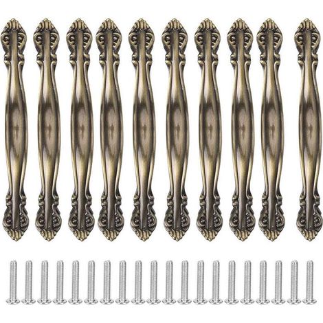 Lot de 10 Poignées Bronze - 64mm Meubles Vintage Poignées Sculptées pour Armoire Tiroir Contient Vis