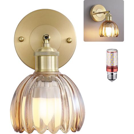 Applique murale avec ampoule, lampe de chevet vintage, applique murale pour miroir de salle de bain, applique murale fleur avec abat-jour en verre (1/5)