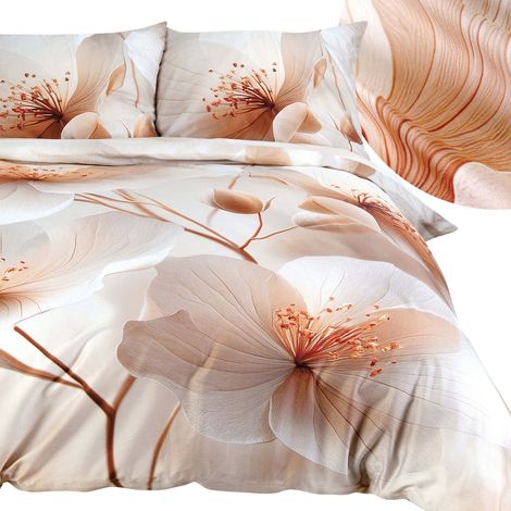 Bettwäsche-Set 180x200 cm, Baumwollsatin, Digitaldruck mit Blumen in Puderrosa (1/5)
