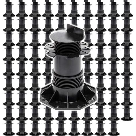 XPOtool Lot de 90x Plots de terrasse – Charge 2700 kg – Hauteur réglable 140-210 mm – en PP – Pieds de support pour Lames Dalles Lambourdes