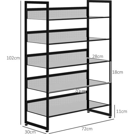Meuble à chaussures fin et haut, étagère à chaussures étroite, 5 niveaux, rangement vertical pour chaussures, 72x30x102 cm, noir. (1/5)