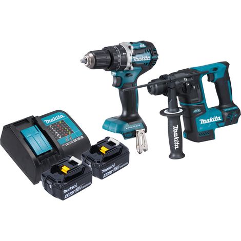 Kit combinado inalámbrico Makita DLX 2278 SM + taladro de percusión DHP 484 54 Nm + taladro percutor DHR 171 1,2 J + 2x batería recargable 4,0 Ah + cargador (1/4)