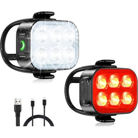 Vorder- und Rücklicht für Fahrräder, 4 + 6 Modi, ultradünnes, per USB aufladbares Fahrradlicht mit 1,5 Stunden Schnellladefunktion, IP65 wasserdicht, leistungsstarke LED (1/5)
