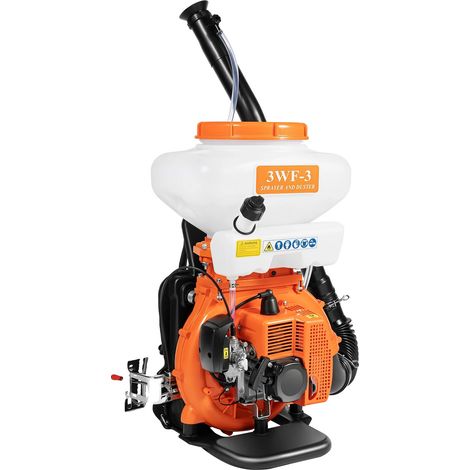 Pulverizador de mochila a gasolina, capacidad de 3,7 galones, alto rendimiento, color naranja. (1/2)