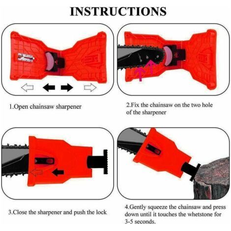 Affuteuse Chaine Tronconneuse avec Kit de 3 Pierres à Aiguiser Affuteuse de Chaine Tronconneuse Kit Affutage Chaine Trononneuse Affuteur Chaine Trononneuse Tronconneuse (Rouge) (1/4)