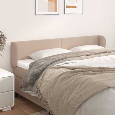 Tête lit de avec oreilles pour lit double, Cadre de lit, Tableau décoratif de chevet Cappuccino 203x23x78/88 cm Similicuir CDE51958 (1/5)