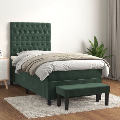 vidaXL Letto con testiera regolabile -  Giroletto a Molle con Materasso Verde Scuro 90x190 cm Velluto (1/5)