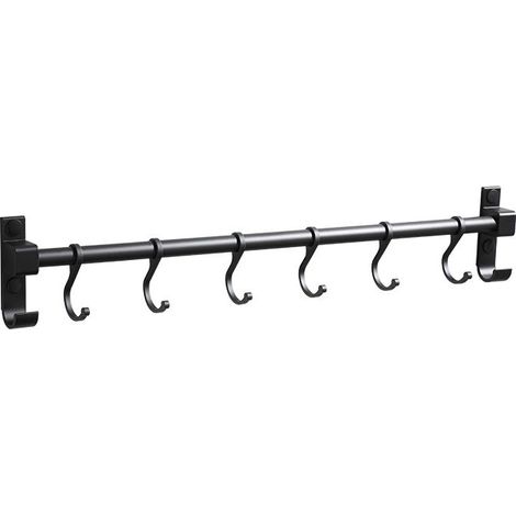 Barra de almacenamiento de cocina de aluminio para montaje en pared – 6 ganchos resistentes a los arañazos – Fácil instalación en superficies lisas y rugosas (1/5)