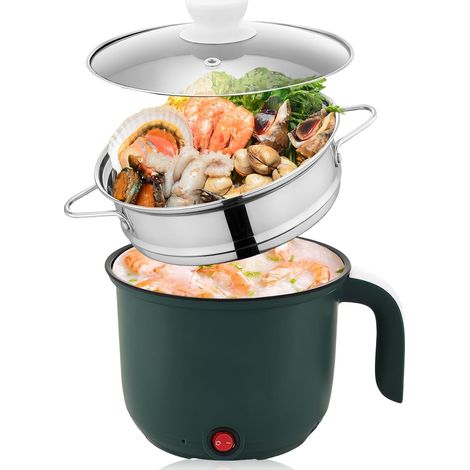 Hot Pot - Casserole électrique - 1,8 l - Avec cuiseur vapeur - Mini cuiseur à vapeur - Poêle électrique - Portable - pour la cuisine, le dortoir, les voyages (1/5)