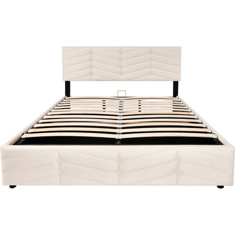 Letto Imbottito 140 x 200 cm, Letto Matrimoniale con Testiera Regolabile, senza Materasso, Velluto, Beige (1/5)