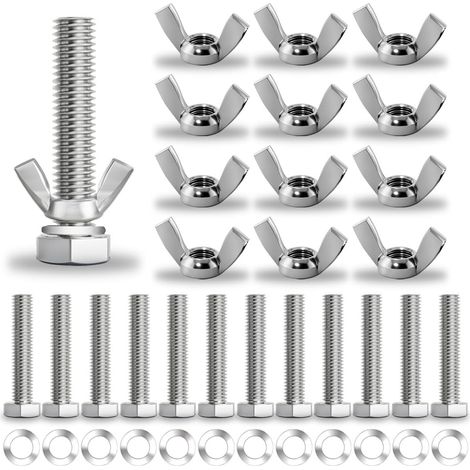 36 Pièces Écrou Papillon M6 30MM Boulons Hexagonaux Acier écrous rondelles Plates Pour Meubles, Automobile Et Machinerie (1/5)