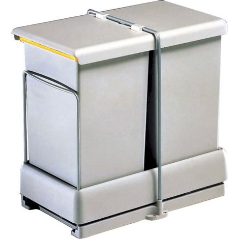 Poubelle coulissante 2 bacs 28L – Sortie automatique – Pour caisson 350mm – Hauteur 420mm – Acier et plastique – Gollinucci (1/3)