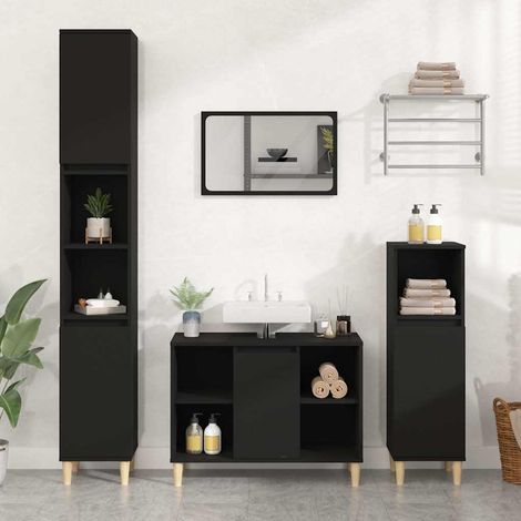 vidaXL Meuble d'évier noir 80x33x60 cm bois d'ingénierie (1/5)