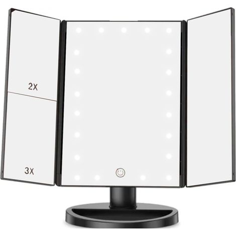 Miroir de coiffure LED triple pliable noir USB avec câble de données, petit miroir de maquillage pour chambre quotidien (1/5)