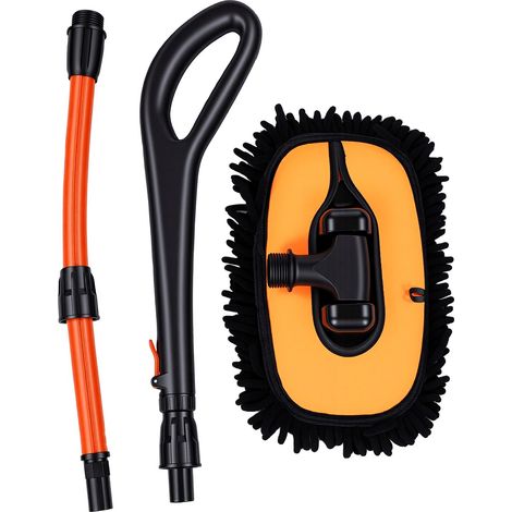Brosse lavage voiture incurvée 15° manche télescopique aluminium 55-115cm berlines SUV noir orange (1/5)