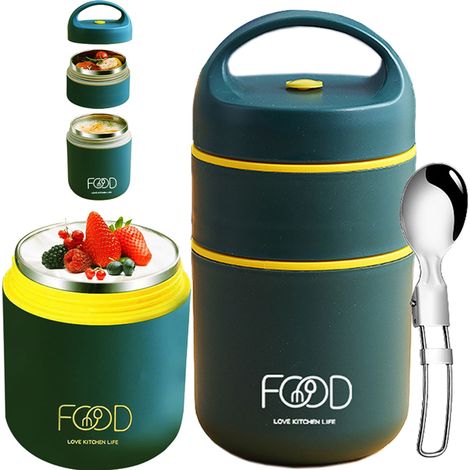 Müslibecher to go 680 ml – auslaufsicherer Doppelwand-Joghurt- & Müslibecher mit Löffel, Bento Lunchbox in Grün