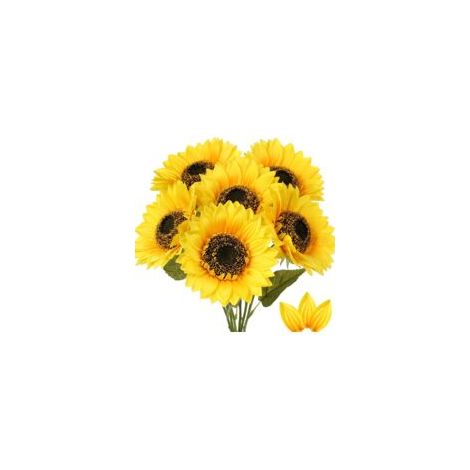 Lot de 6 tournesols artificiels, grandes fleurs artificielles ressemblant à de vraies fleurs décoratives - Jaune (1/5)
