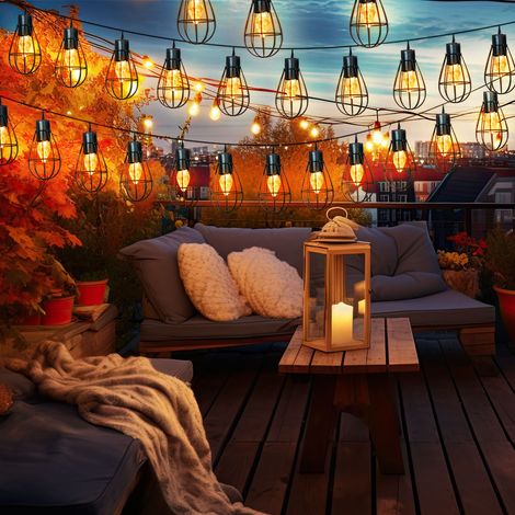 30x LEDs Solar Lichterkette Aussen Solarlampe Garten Dekoration Retro Stil, Metall rost, LED warmweiß, L 200 cm