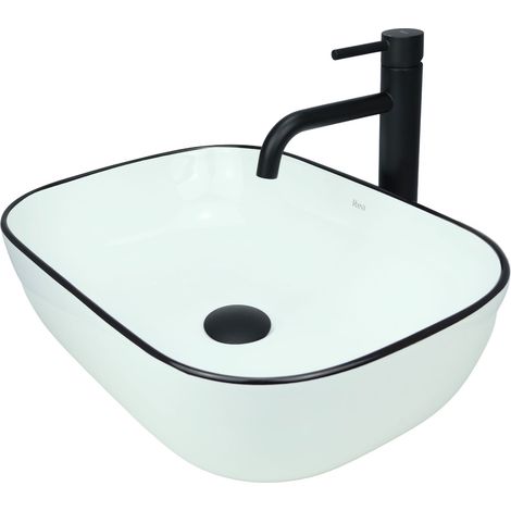 GTM Design Aufsatzwaschbecken 46 cm – Glanz Modern Waschbecken ohne Hahnloch – Elegantes Aufsatzwaschbecken Oval für Badezimmer und Gäste WC – nur Bad Waschbecken (1/5)