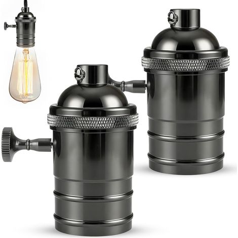 2 Lampe Douille Vintage Edison E27 Adaptateur avec Interrupteur Rétro Lustre Sans Fil Noir (1/5)
