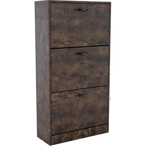 3 Drawer Shoe Cabinet Hallway Storage Cupboard Stand, Dark-Wood (1/5)