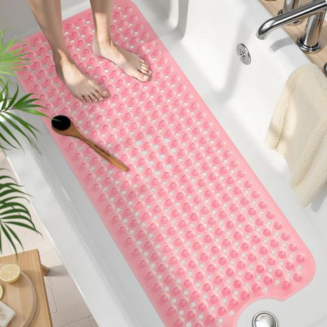 Badewannenmatte rutschfest 100x40cm, BPA-frei, maschinenwaschbar, transparent-rosa (1/5)