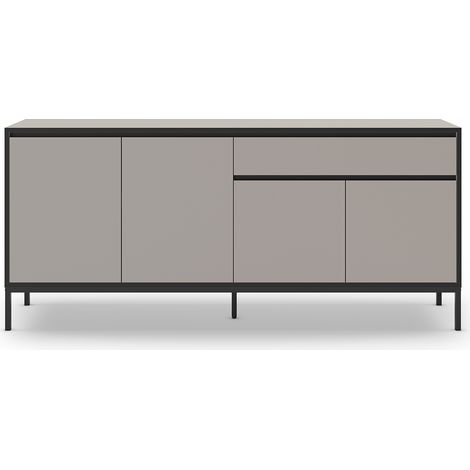 Buffet, meuble de rangement avec 4 portes et 1 tiroir aspect bois coloris crème, pieds en métal noir - Longueur 180 x Profondeur 40 x Hauteur 80 cm (1/4)
