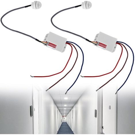2 Mini Infrared Motion Detectors, Range 2-8 m/120°/360°, IP20 220 V Recessed PIR Motion Sensor, Compact Sensor with Twilight Detector, Adjustable Lighting Duration (1/5)