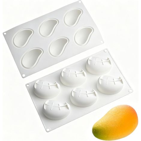 Moules Mangue, 3D Moule Trompe L'oeil, 6 Compartiments Moule Patisserie en Silicone Mangue Forme de Fruit Convient aux Gâteaux Mousse, Bonbons, Savons et Bougies Parfumées(Blanc) (1/5)