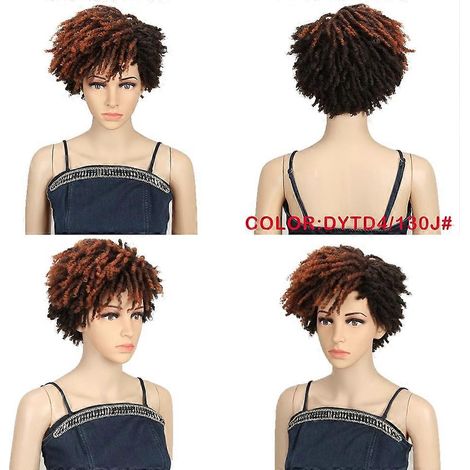 Perruque synthétique afro crépue bouclée de 25 cm (10 pouces) avec frange, ombrée noire et blonde, crochetée pour femmes noires