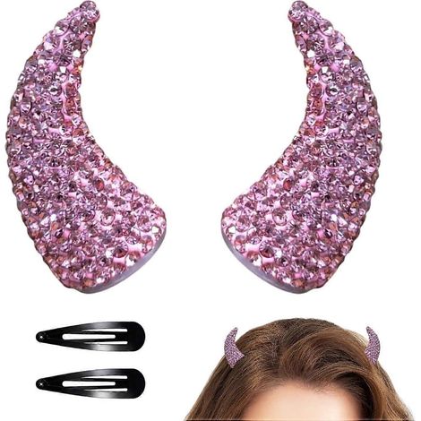 Cornes magnétiques en strass pince à cheveux cornes de diable rose pour Halloween et cosplay (1/4)