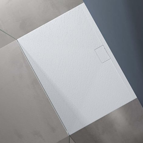 doporro Duschtasse Duschwanne 100x140x3 flach Mineralguss in Weiß DIN-Anschlüsse für bodengleiche Montage geeignet Geoma07
