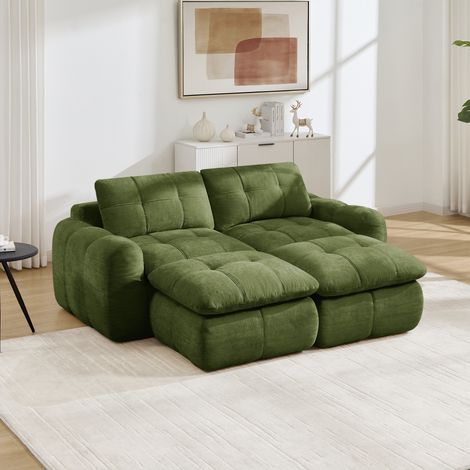 Canapé modulable 194x160x68 cm – canapé lounge 2 places avec pouf assise moelleuse modules séparables – chenille – vert (1/5)