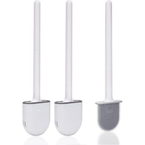 Brosse Toilette Silicone,Brosse WC Silicone et SupportsAvec des Poils Doux et Une Poignée Antidérapante Brosse Toilette Silicone Nettoyage Rapides Brosse WC Suspendu(2 pièces)