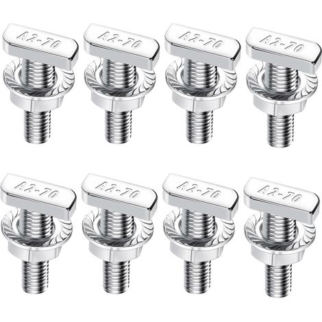 Lot de 8 vis à tête marteau M10 x 25 mm - En acier inoxydable A2-70 - Avec écrous à dents de blocage et écrous à bride - Pour rails de montage solaires PV, serre et photovoltaïque (1/5)
