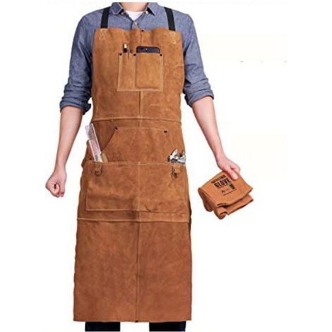 Tablier De Soudeur - Cuir Ignifuge Anti-Chaleur Avec 6 Poches - Tablier De Travail Réglable Pour Menuisier Et Métiers De Soudure - 1 Pièce (1/5)