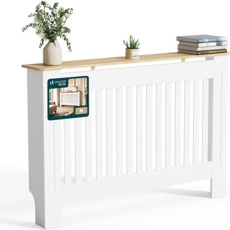 Cache-Radiateur Ă Lattes Verticales 111Ă—19Ă—82 cm Blanc ChĂŞne (1/5)