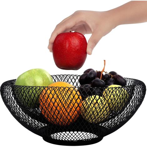 Cestino per la frutta in metallo nero - 30 cm - Cestino decorativo per frutta, verdura e pane - per cucina, casa, centrotavola e ripiani (1/3)