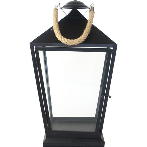 Esschert Design Laterne Schwarz mit Tau Größe M 45,6 cm - Metall & Glas
