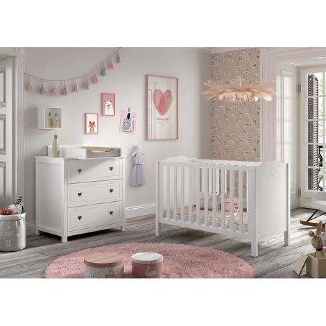 Pack - Lit Bébé & Commode "Amori" 60x120cm Blanc (1/5)