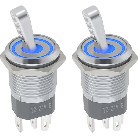 2-piece LED illuminated rocker switch, 16 mm, 2-position rocker for microcontrollers, electronic devices, 3-6 V up to 24 V lighting, blue (1/5)