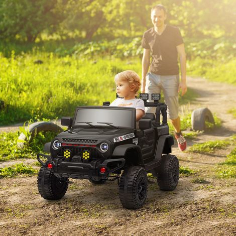 Voiture électrique noir pour enfants +3 ans avec batterie 12V télécommande LED phares klaxon musique